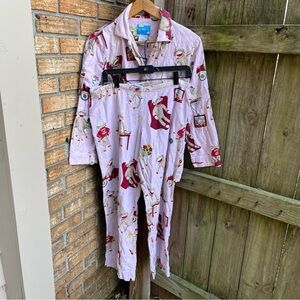 Nick & Nora Women's Pajama Set in Light Pink with Sock Monkey